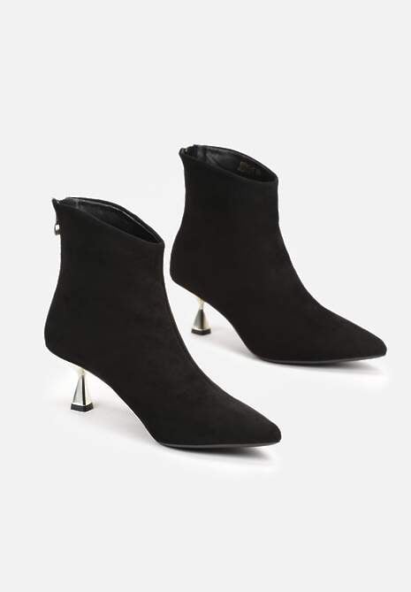 Czarne Botki na Klepsydrowym Metalicznym Obcasie Lectorra