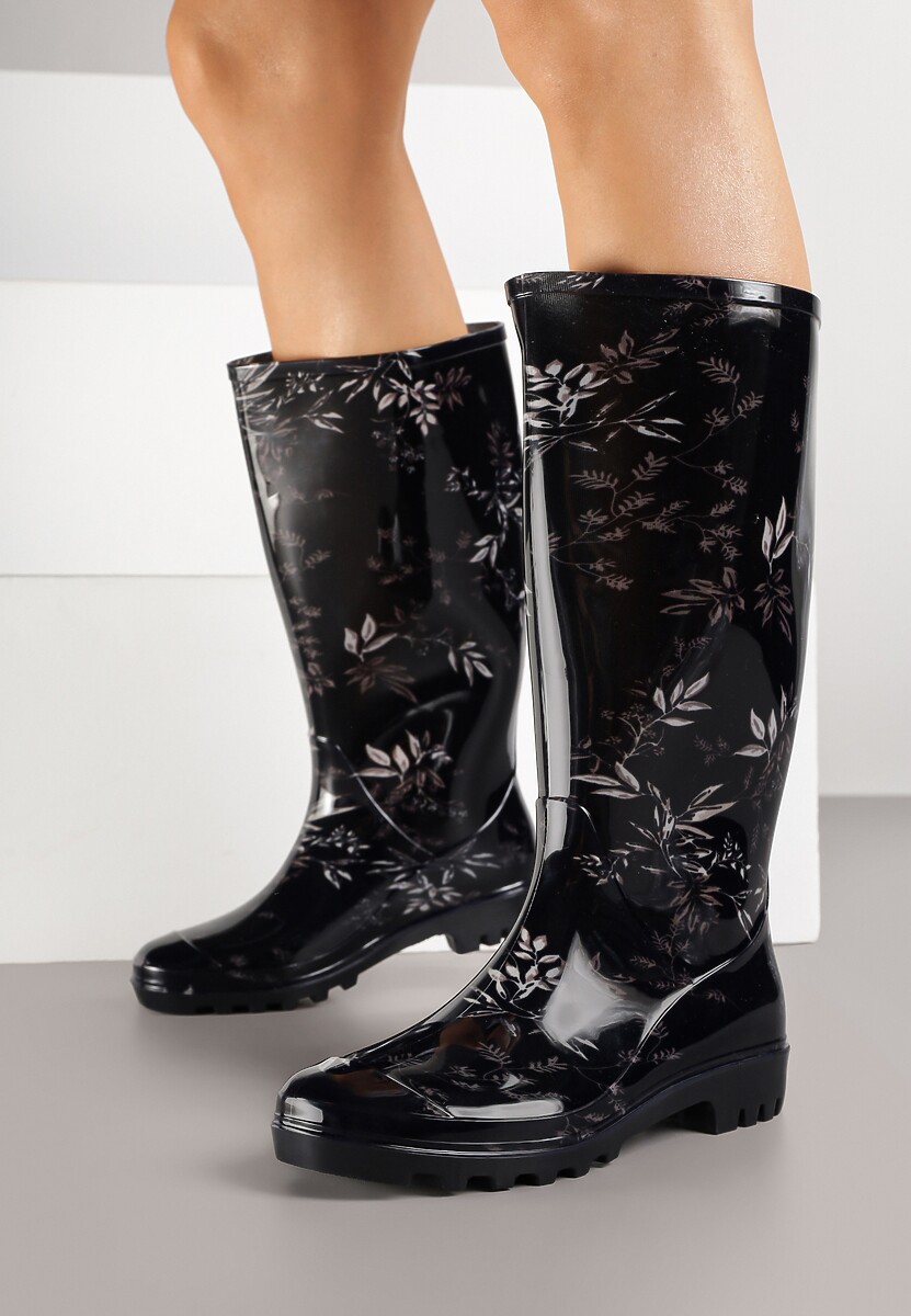 Czarne Kalosze Ozdobione Motywem Liści Rilireia
