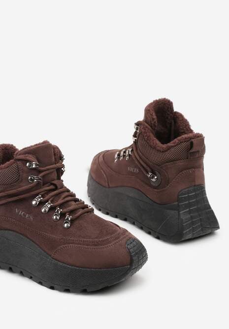 Brązowe Sneakersy Śniegowce Vices na Platformie w Sportowym Stylu Nelsella