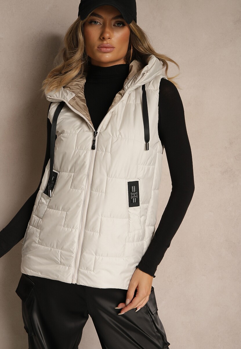 Jasnoszara Pikowana Kamizelka z Kapturem w Klasycznym Stylu Tulorina