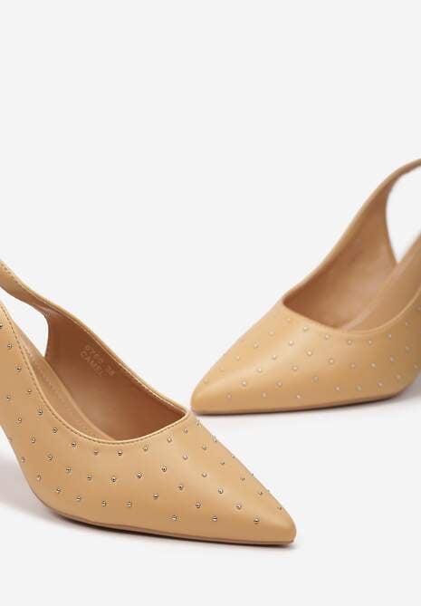 Jasnobrązowe Sandały na Szpilce z Wiązanymi Rzemykami i Cyrkoniami Jenglla