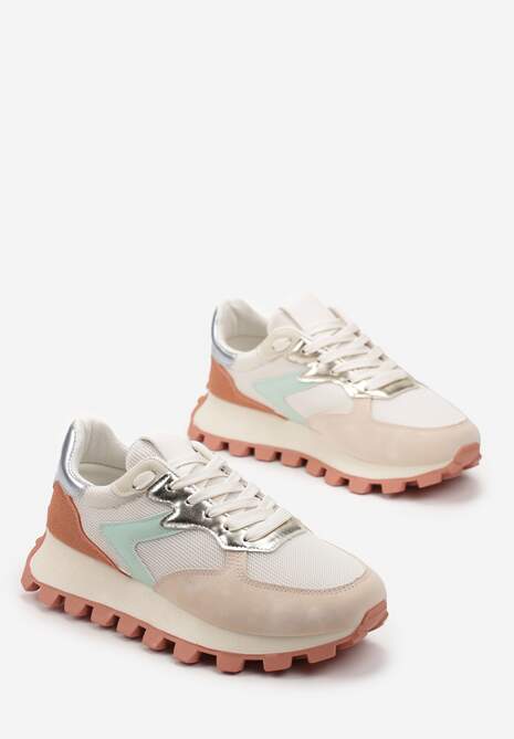 Pomarańczowe Sneakersy na Grubej Podeszwie z Protektorem Ozdobione Wstawkami i Przeszyciami Anemil