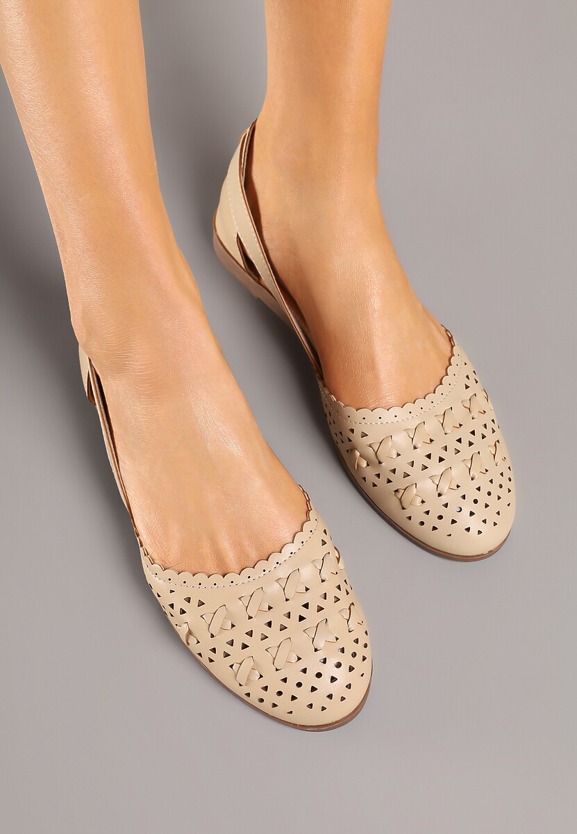 Beżowe Ażurowe Balerinki z Ozdobnymi Wycięciami Damirra