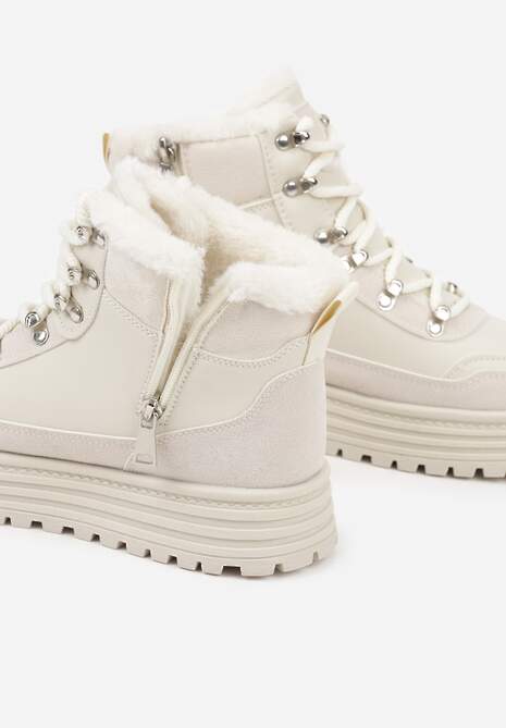 Beżowe Sneakersy w Stylu Traperów na Platformie Ewedora