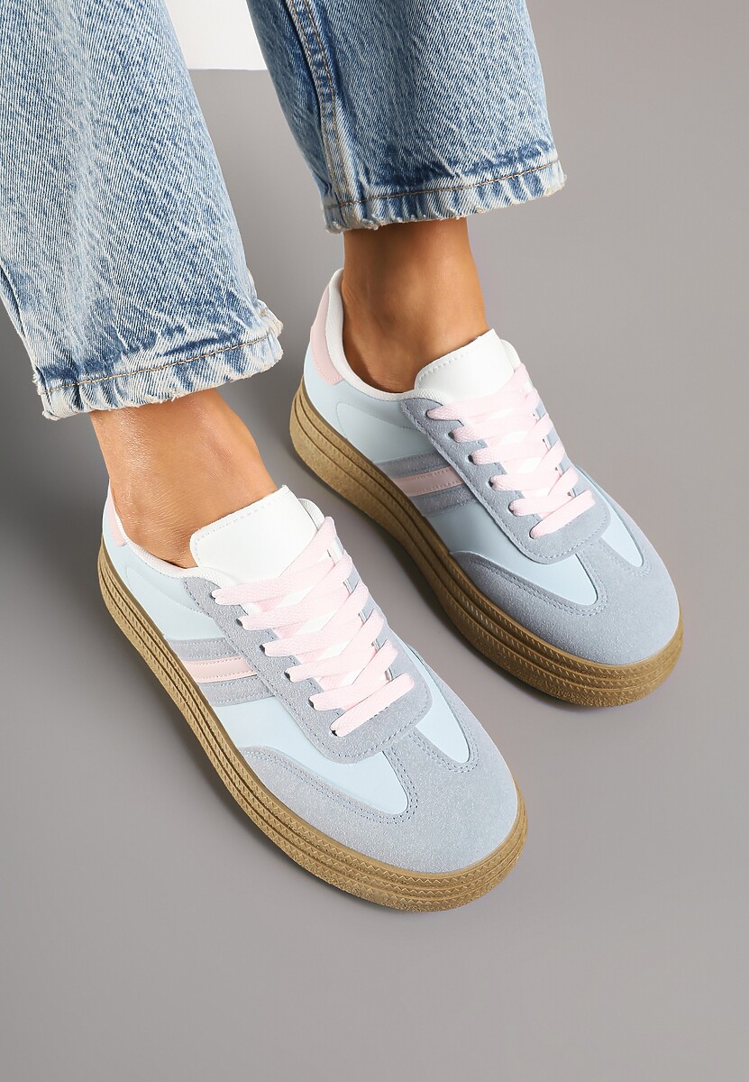 Niebieskie Sneakersy Kultowe Tenisówki na Grubej Podeszwie Ozdobione Wzorem w Panterkę Gonelis