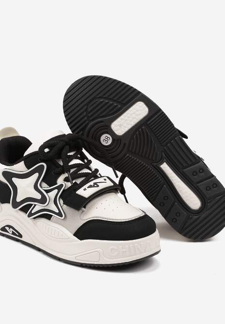 Beżowo-Czarne Sneakersy na Platformie z Grubymi Sznurowadłami i Zapięciem na Rzep Arlaia