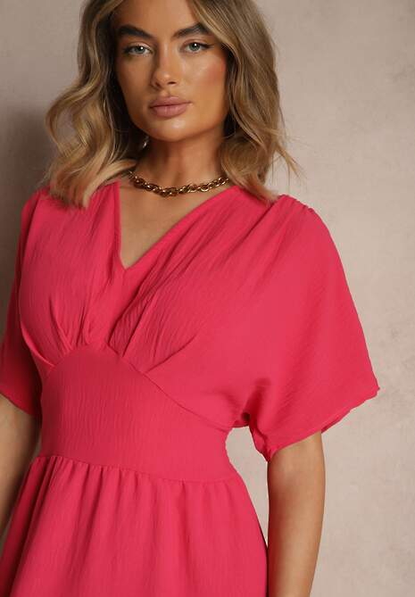 Fuksjowa Sukienka z Bawełną i Marszczoną Górą Filaviela