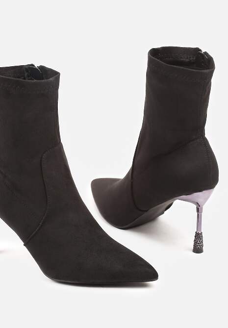 Czarne Botki Vices na Szpilce Ozdobionej Cyrkoniami Cadvire