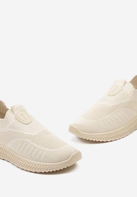 Beżowe Buty Sportowe ze Skarpetkową Cholewką Pinke