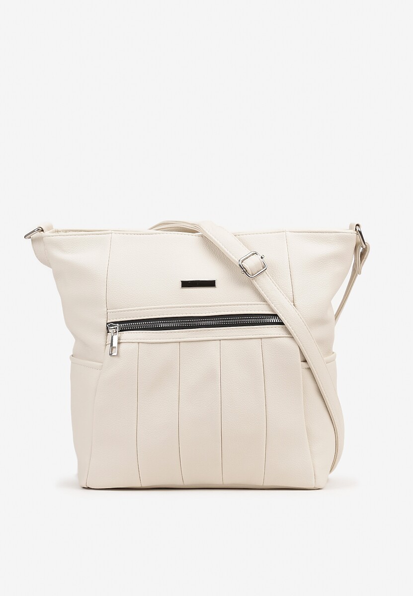 Beżowa Torebka na Ramię z Ozdobnym Tłoczeniem Nanelven