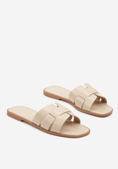 Beżowe Klapki z Geometryczną Cholewką Pollevela
