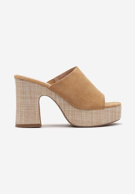 Brązowe Klapki z Wyściółką z Ekoskóry na Słupkowym Obcasie i Platformie Timanre