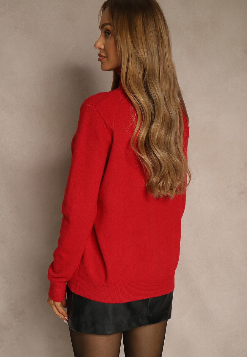 Czerwony Casualowy Golf z Bawełną i Wełną Reillisa