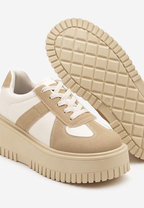 Ciemnobeżowe Sneakersy na Platformie Ozdobione Paskiem Vivesse