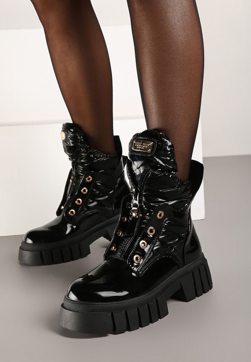 Czarne Botki Workery Lakierowane na Platformie Braliska