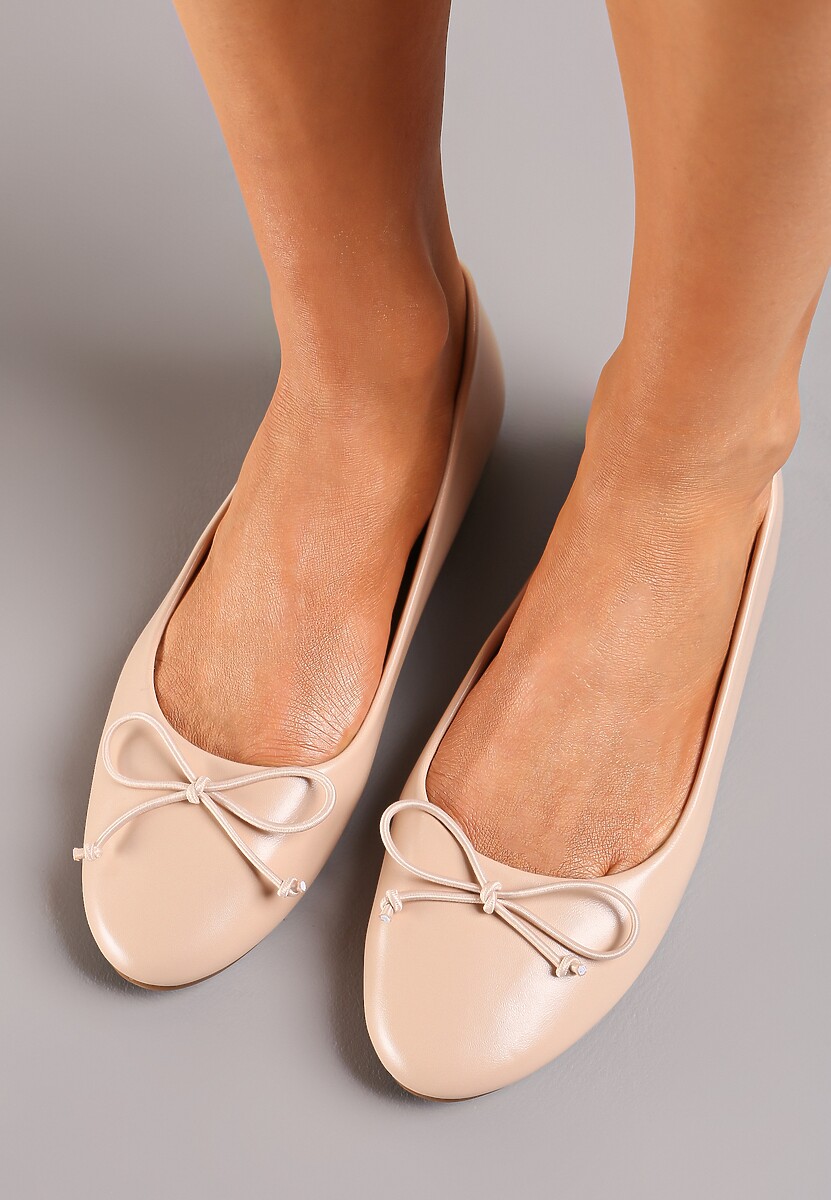 Beżowe Klasyczne Balerinki z Subtelną Kokardką Fanvia