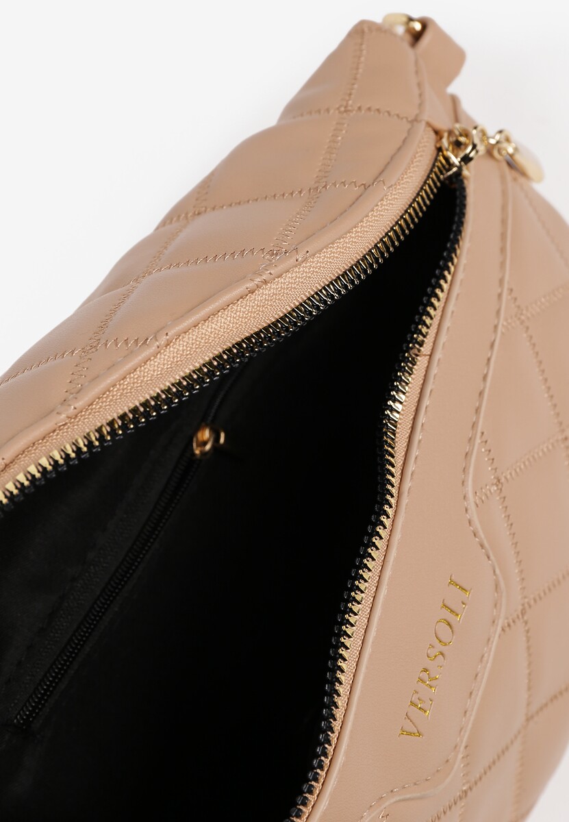 Beżowa Nerka Tłoczona Ozdobiona z Portmonetką i Napisem Ananne