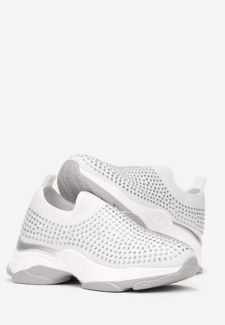 Białe Buty Sportowe na Grubej Podeszwie w Cyrkonie Elerene