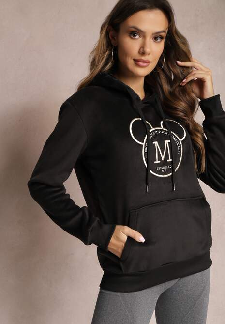 Czarna Bluza z Kapturem i Haftowanym Napisem Lahma