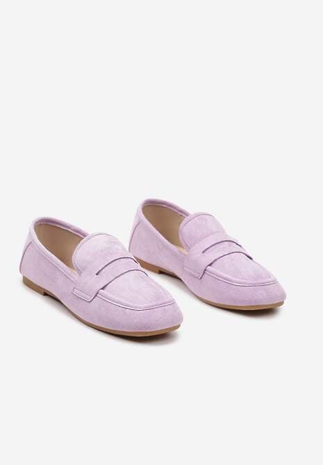 Jasnofioletowe Casualowe Wsuwane Mokasyny na Płaskiej Podeszwie z Ozdobnym Elementem na Przodzie Janesstia