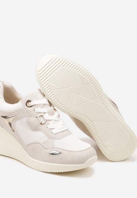 Beżowe Miejskie Sneakersy na Koturnie Cenerra