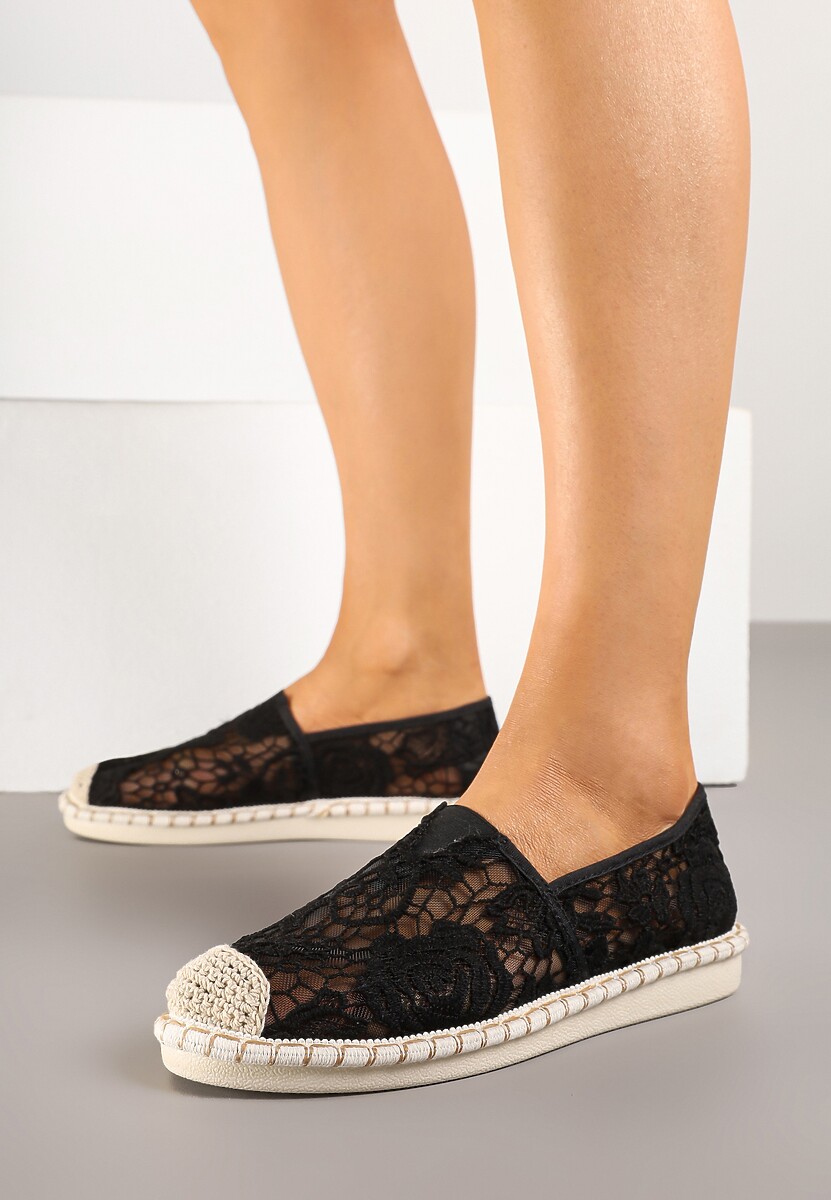 Białe Espadryle z Plecionką i Koronką Merarilia