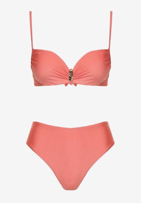 Czerwone Bikini Majtki Figi i Biustonosz z Metaliczną Ozdobą Kinalenna