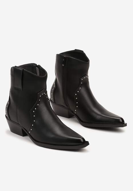 Czarne Szpiczaste Botki w Stylu Kowbojskim z Nitami  Mevanta