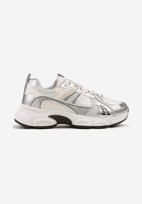 Srebrne Streetwearowe Sneakersy ze Wstawkami z Siateczki Deylisse