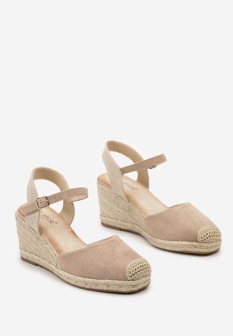 Ciemnobeżowe Sandały w Stylu Espadryli z Plecionką i Zapięciem przy Kostce Virailia