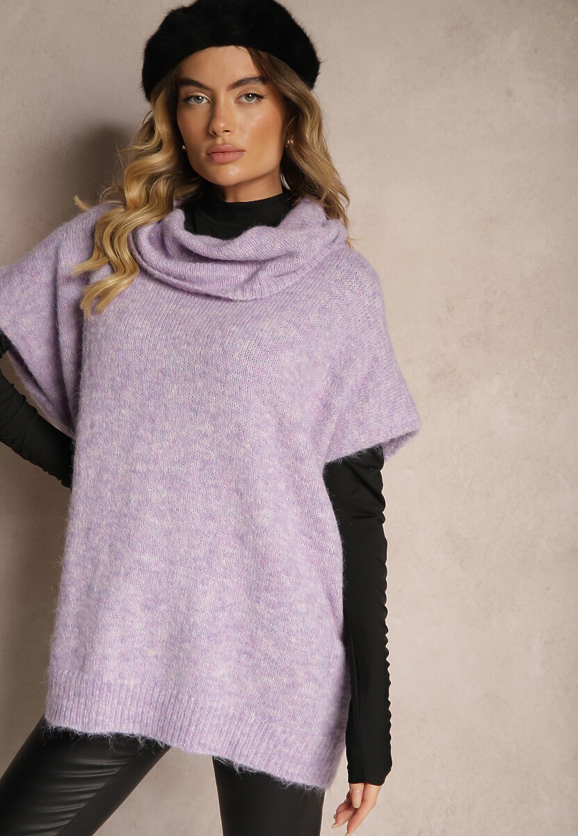 Fioletowy Golf z Krótkim Rękawem o Kroju Nietoperza Miadorae