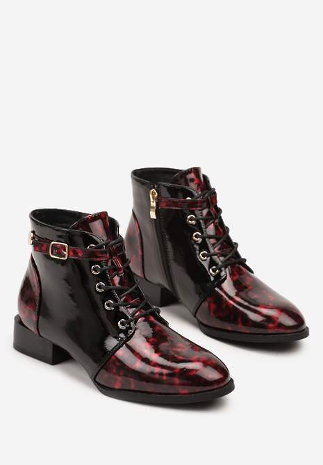 Czarno-Czerwone Botki Vices ze Sprzączką Gelrina