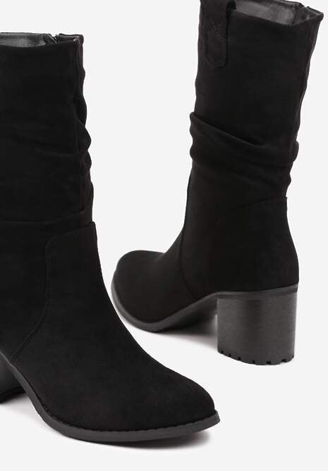 Czarne Botki o Fasonie Kowbojek z Marszczoną Cholewką za Kostkę Alfzara