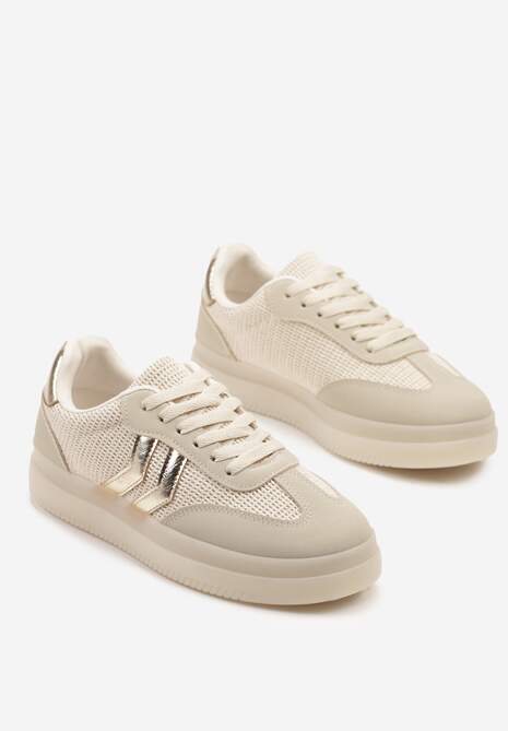 Beżowe Sneakersy Ozdobione Paskami Sadleane