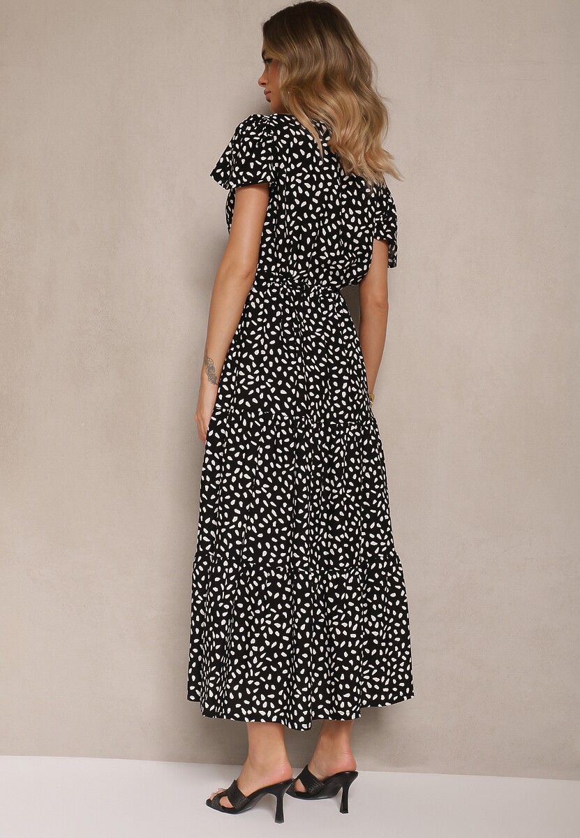 Czarna Rozkloszowana Sukienka z Bawełną i Geometrycznym Motywem Mevelaia