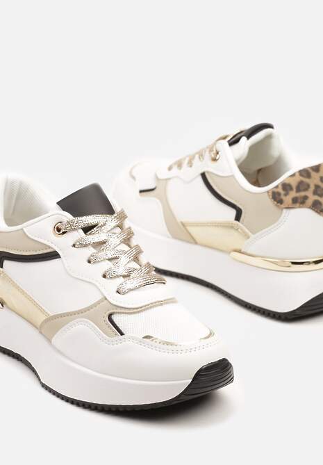 Białe Sneakersy z Panterką i Napisem Raccaria