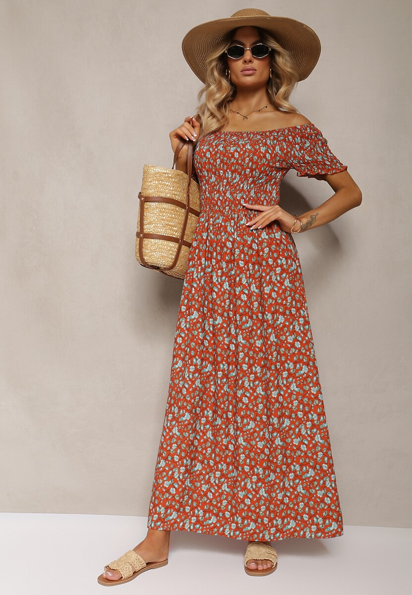 Pomarańczowo-Niebieska Sukienka z Wiskozy Tariya