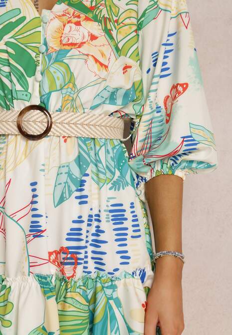 Biała Sukienka z Paskiem Hermyne