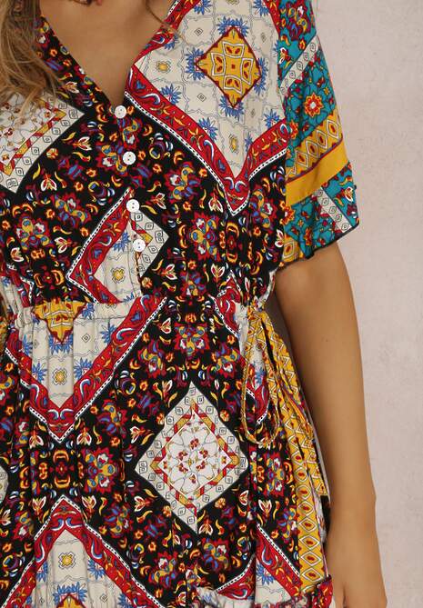 Czarno-Czerwona Sukienka z Wiskozy Olonice