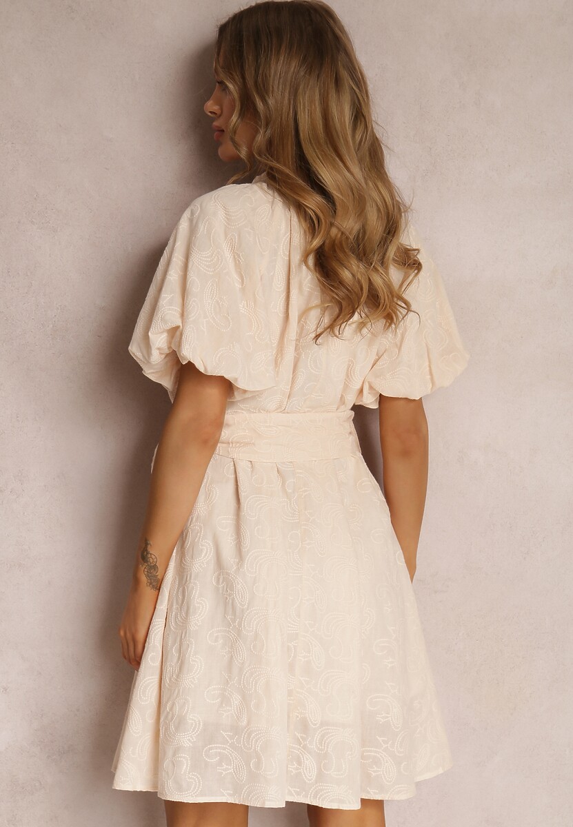 Jasnobeżowa Sukienka z Bawełny Halpy