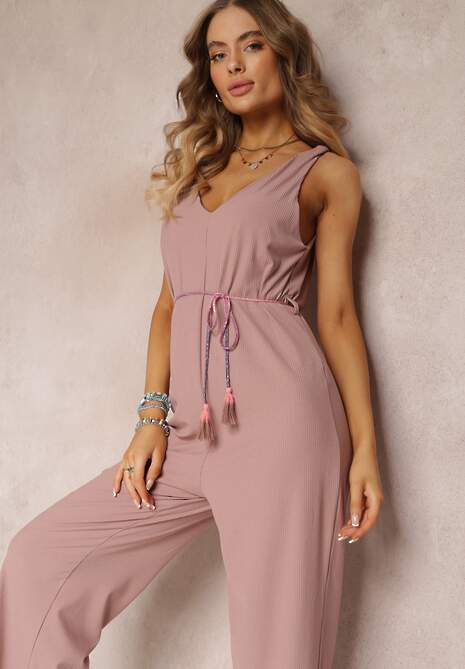 Ciemnoróżowy Prążkowany Kombinezon bez Rękawów Valaya