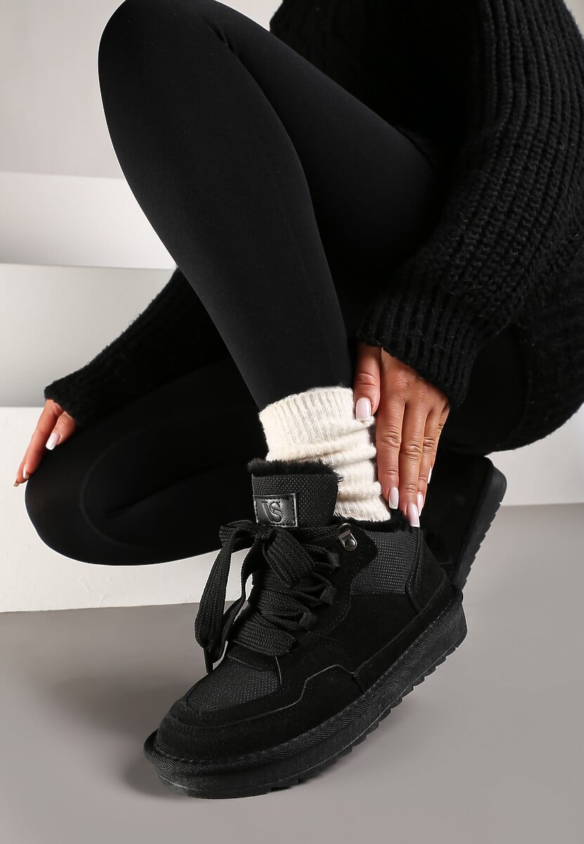 Ciemnobeżowe Zimowe Sneakersy Vices Stylizowane na Śniegowce z Futerkiem Tennira