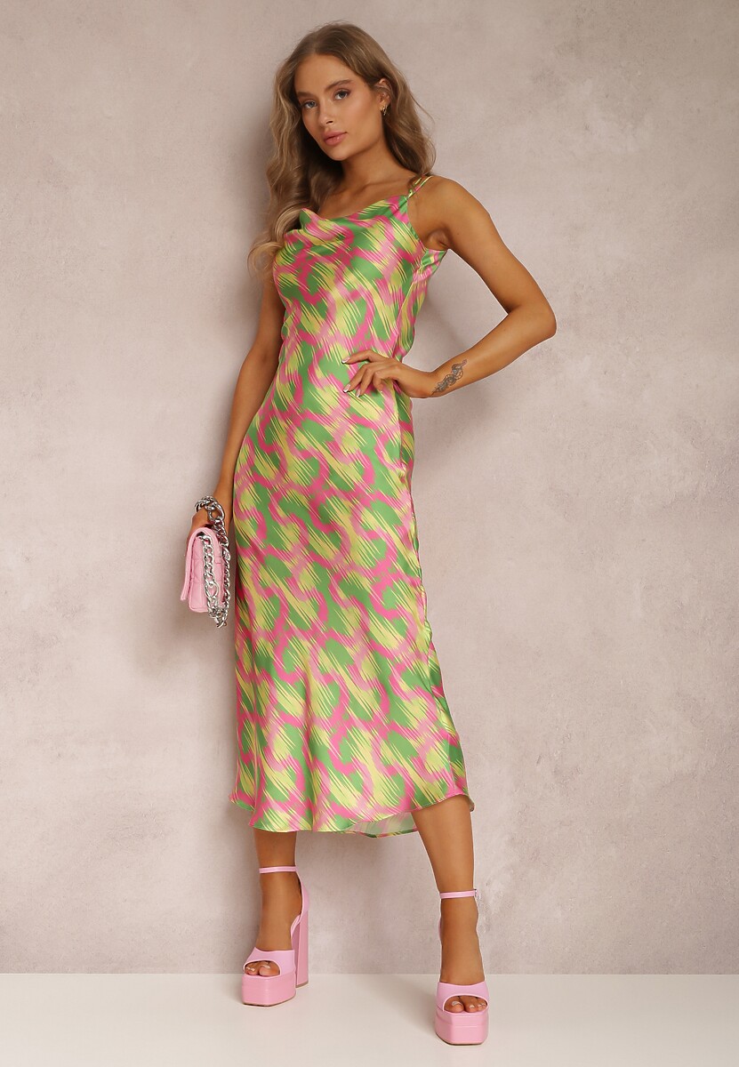 Jasnozielona Satynowa Sukienka Areithes