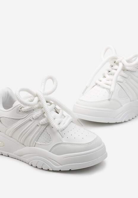 Białe Sneakersy na Grubej Podeszwie z Brokatem Lenema
