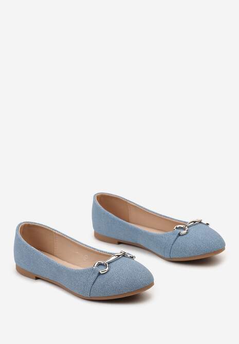 Niebieskie Balerinki Ozdobione Metalową Aplikacją Breezia