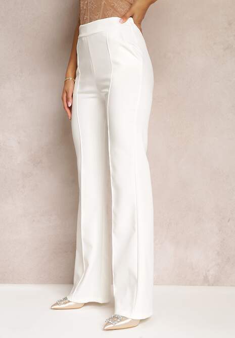 Białe Szerokie Spodnie Garniturowe z Wysokim Stanem i Gumką w Talii Meaba