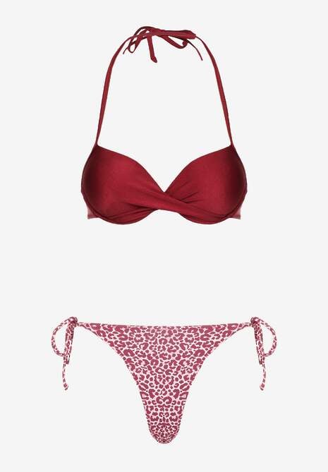 Bordowe Wiązane Bikini Biustonosz Halter i Majtki Figi Savadine