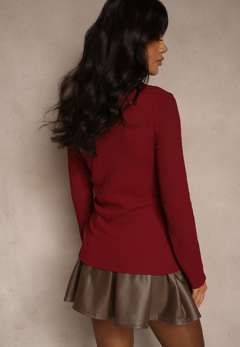 Bordowa Bluzka z Wiązaniem z Boku Esnaria