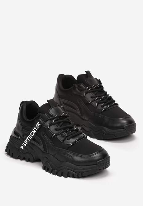 Czarne Sneakersy na Grubej Podeszwie z Dekoracyjną Taśmą Ilkins