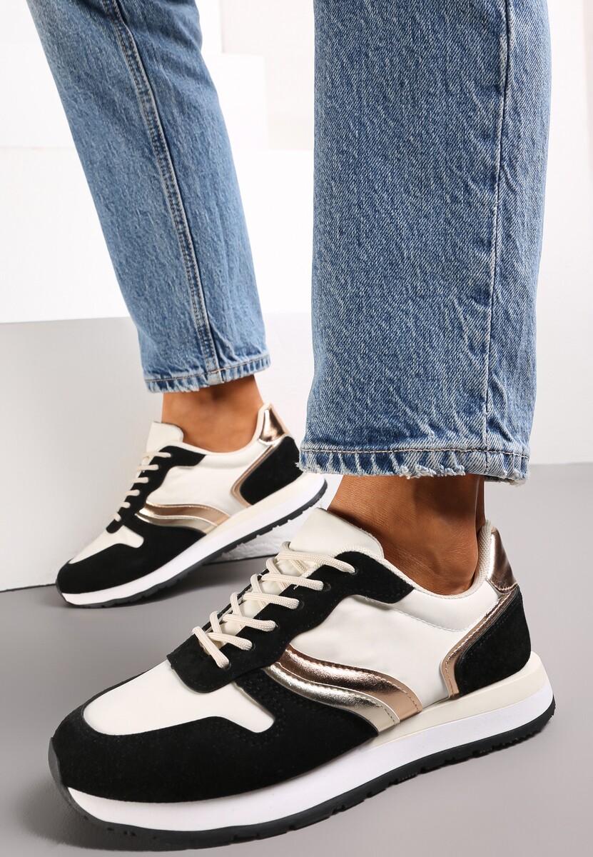 Biało Czarne Sneakersy Sznurowane przed Kostkę Mercells